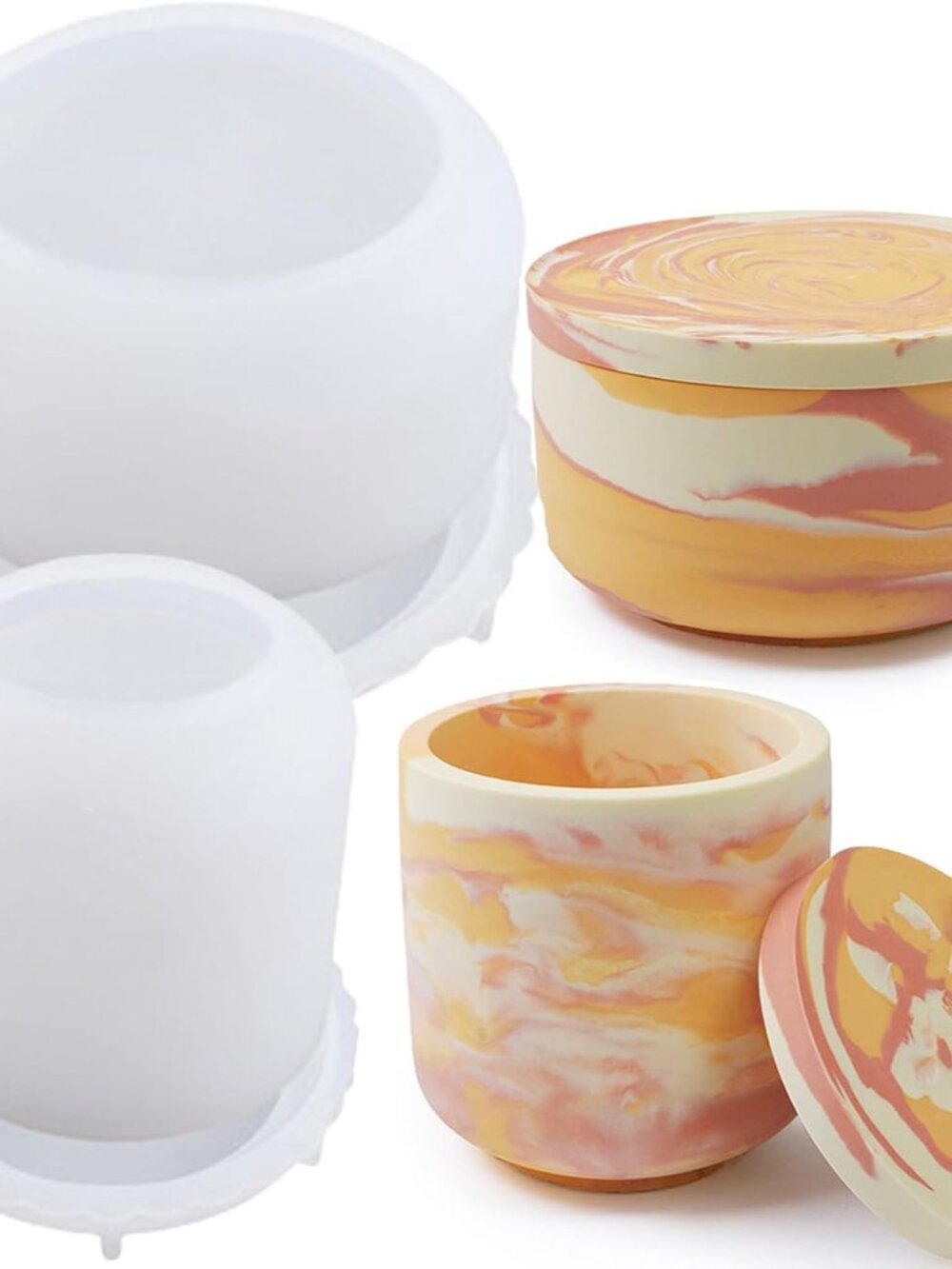 2 PCS Large Storage Box with Lids, Creative Silicone Candle Vessels Pot Molds, C